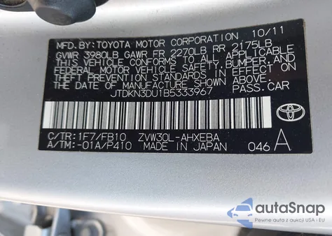 2011 Toyota Prius Three из США, поврежденный, VIN JTDKN3DU1B5333967